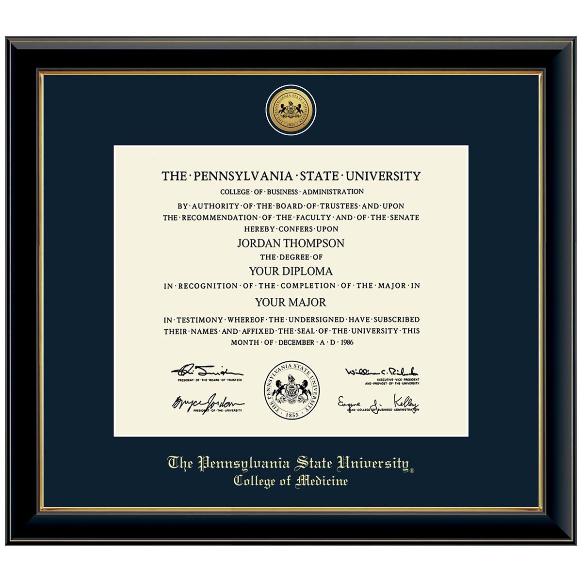 #141 Diploma Frame Penn State College of Medicine Gold Medallion Onyx Gold (Black)